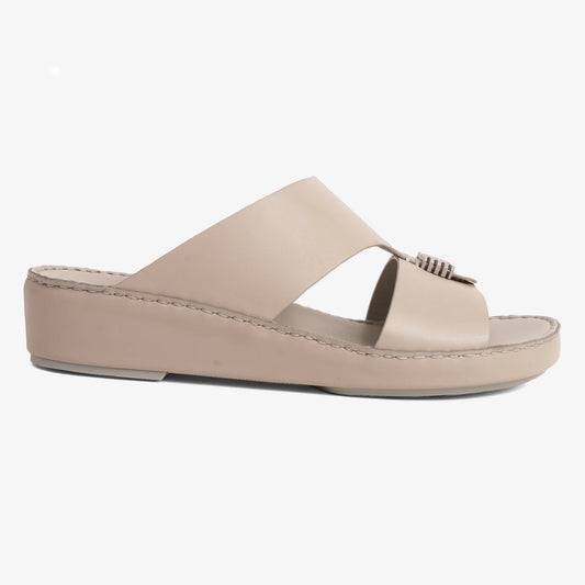 FARADA MENS SLIDE WITH TEXTURED BUCKLE SANDALS WARM GREY