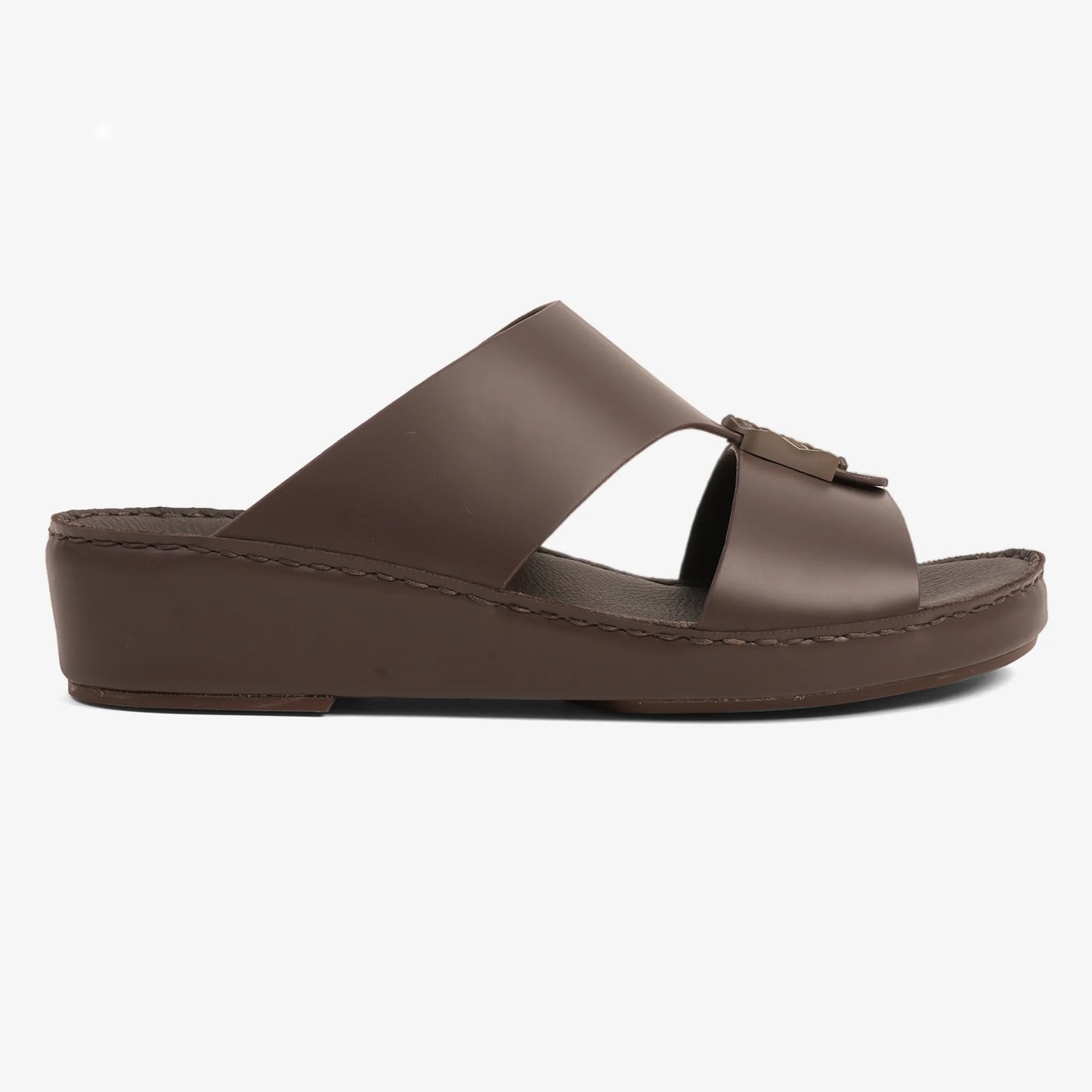 FARADA MODERN LEATHER ARABIC SANDALS WITH BRASS DOUBLE F TRIM BROWN