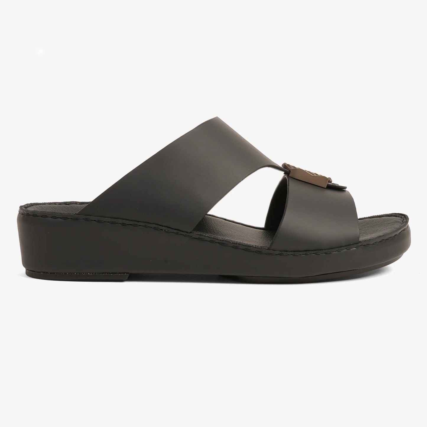 FARADA MODERN LEATHER ARABIC SANDALS WITH BRASS DOUBLE F TRIM BLACK