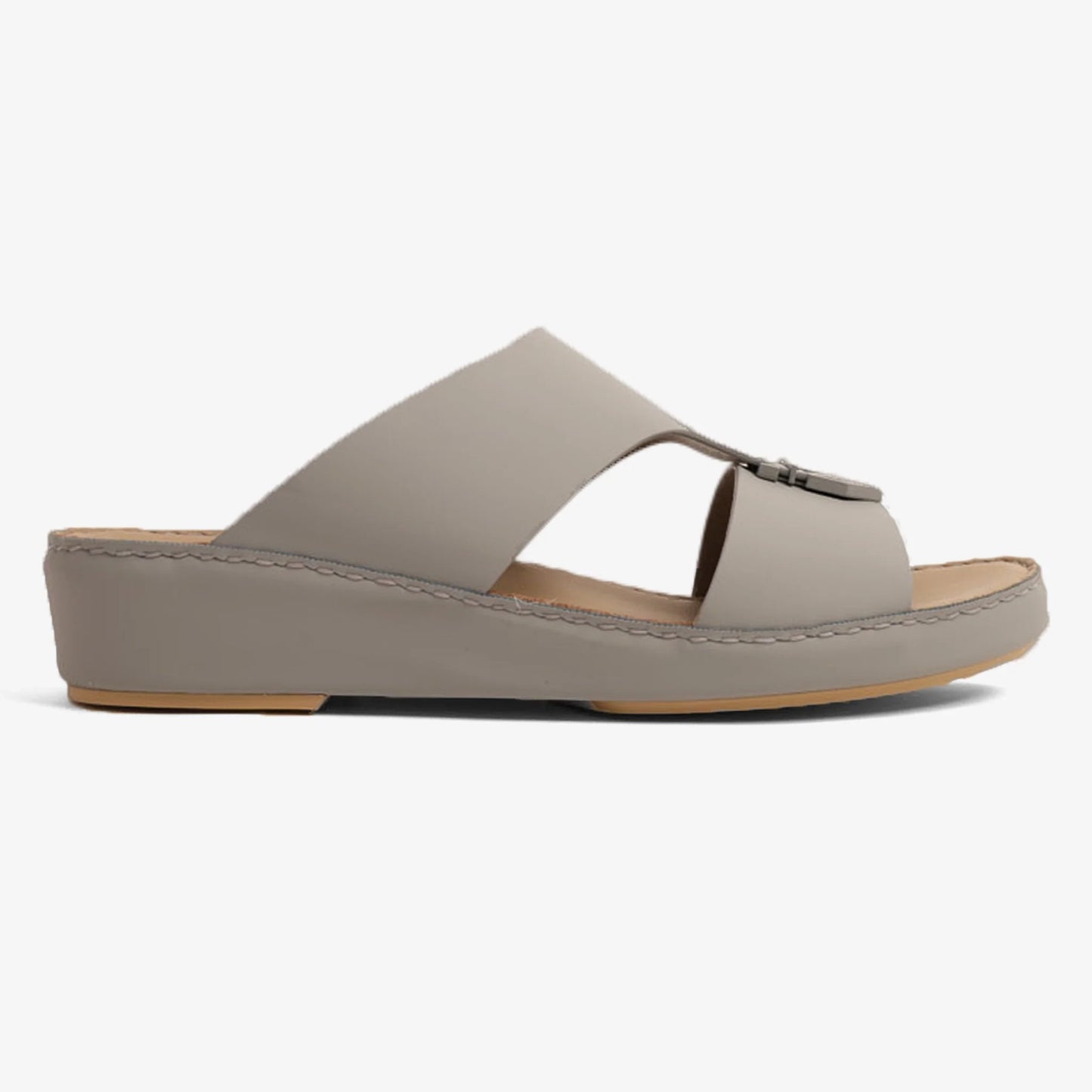 FARADA MEN'S LEATHER SLIP-ON SANDALS WITH STYLISH TRIM LIGHT-SKY