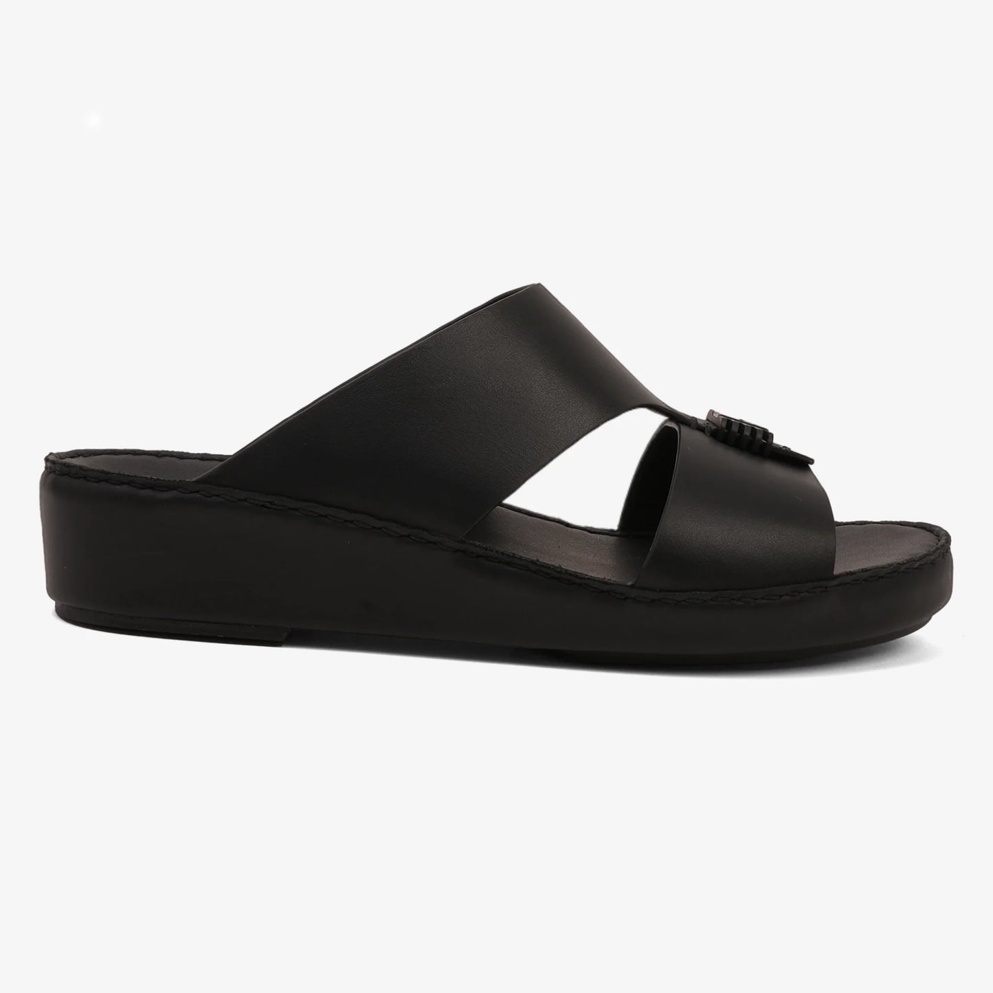 FARADA MENS SLIDE WITH TEXTURED BUCKLE SANDALS BLACK