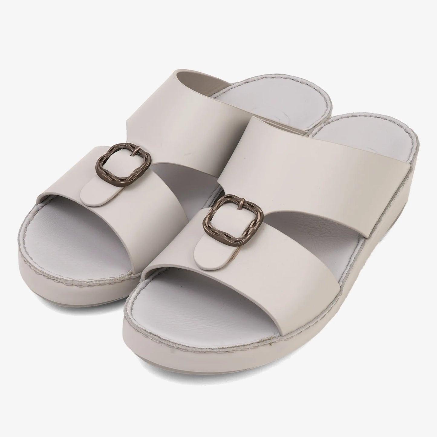 FARADA DA VINCI BRASS ICONIC DOUBLE F TRIM ARABIC SANDALS LIGHT GREY