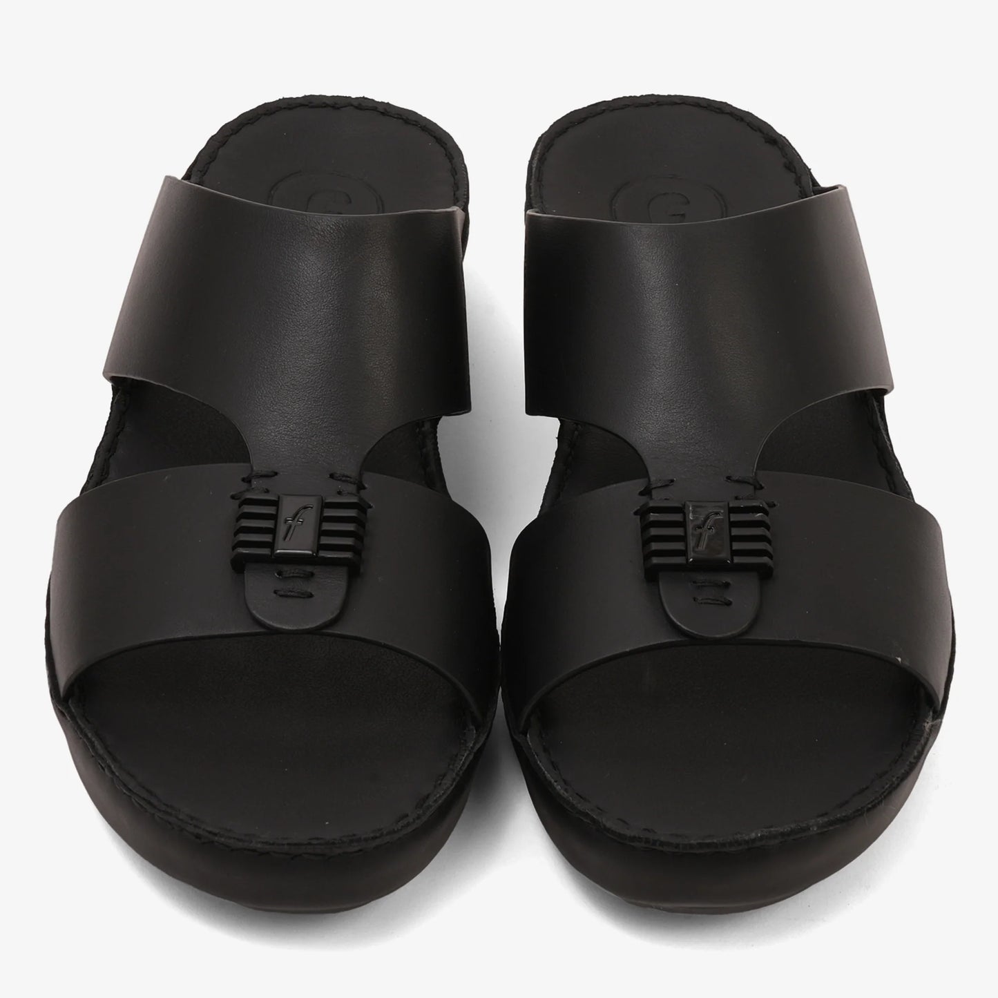 FARADA MENS SLIDE WITH TEXTURED BUCKLE SANDALS BLACK