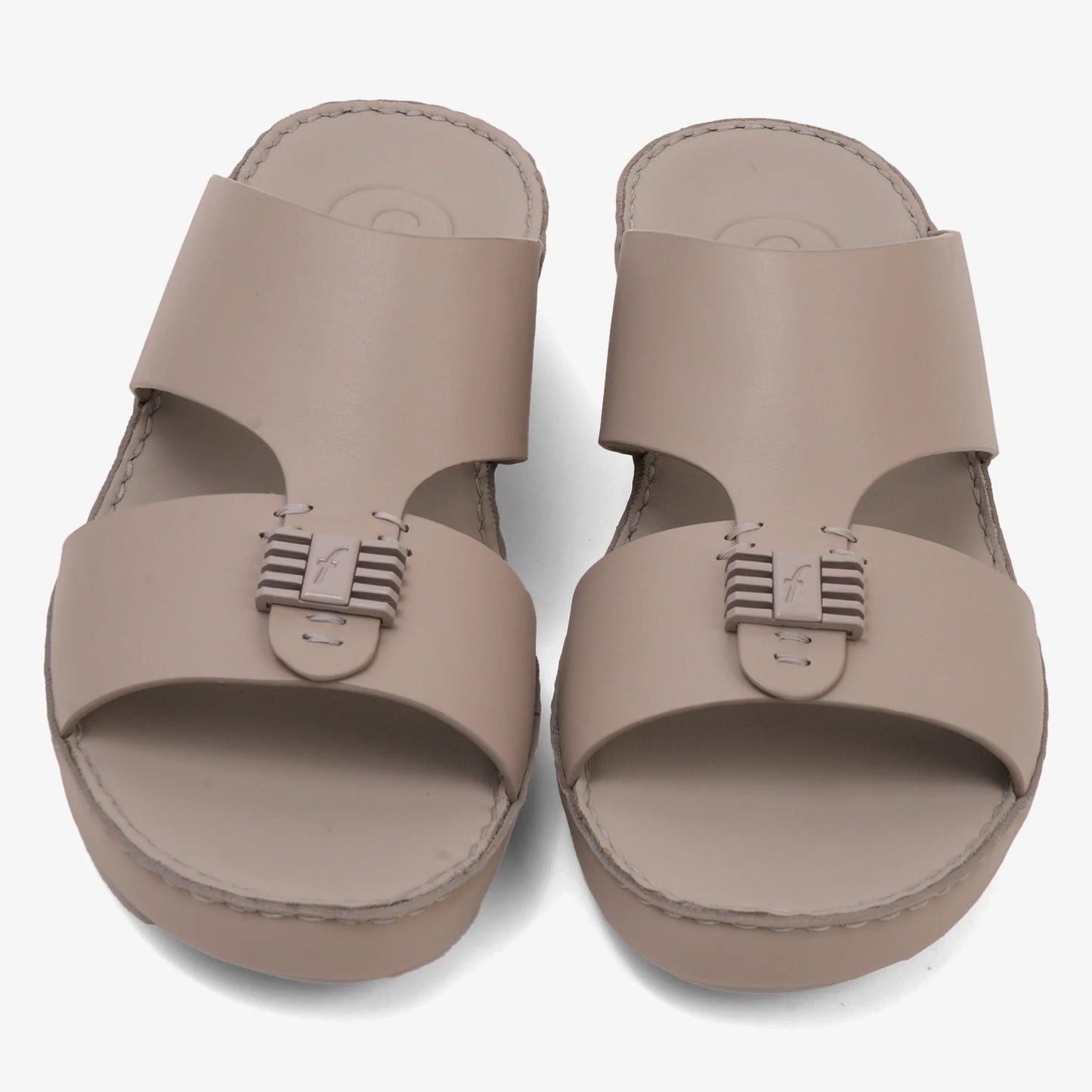 FARADA MENS SLIDE WITH TEXTURED BUCKLE SANDALS WARM GREY