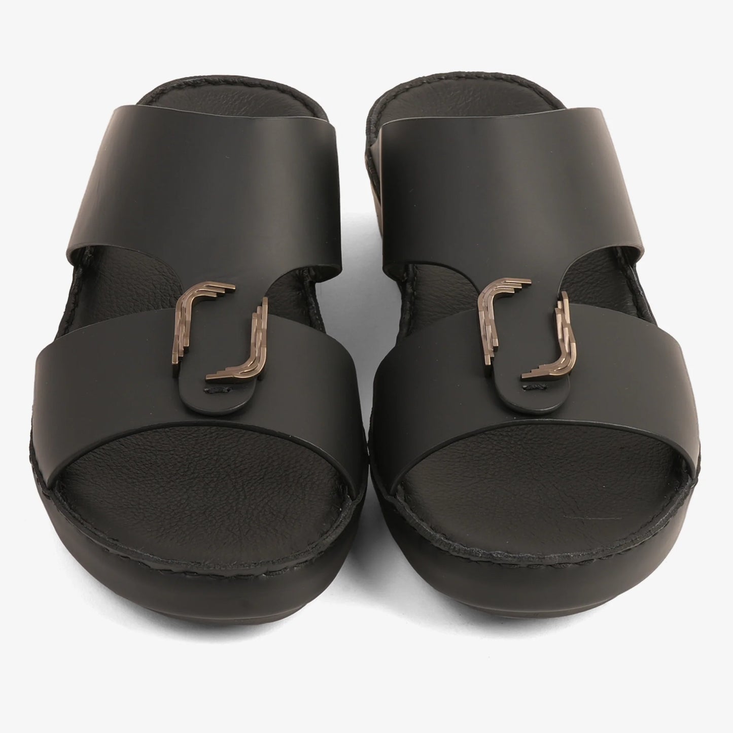FARADA MODERN LEATHER ARABIC SANDALS WITH BRASS DOUBLE F TRIM BLACK
