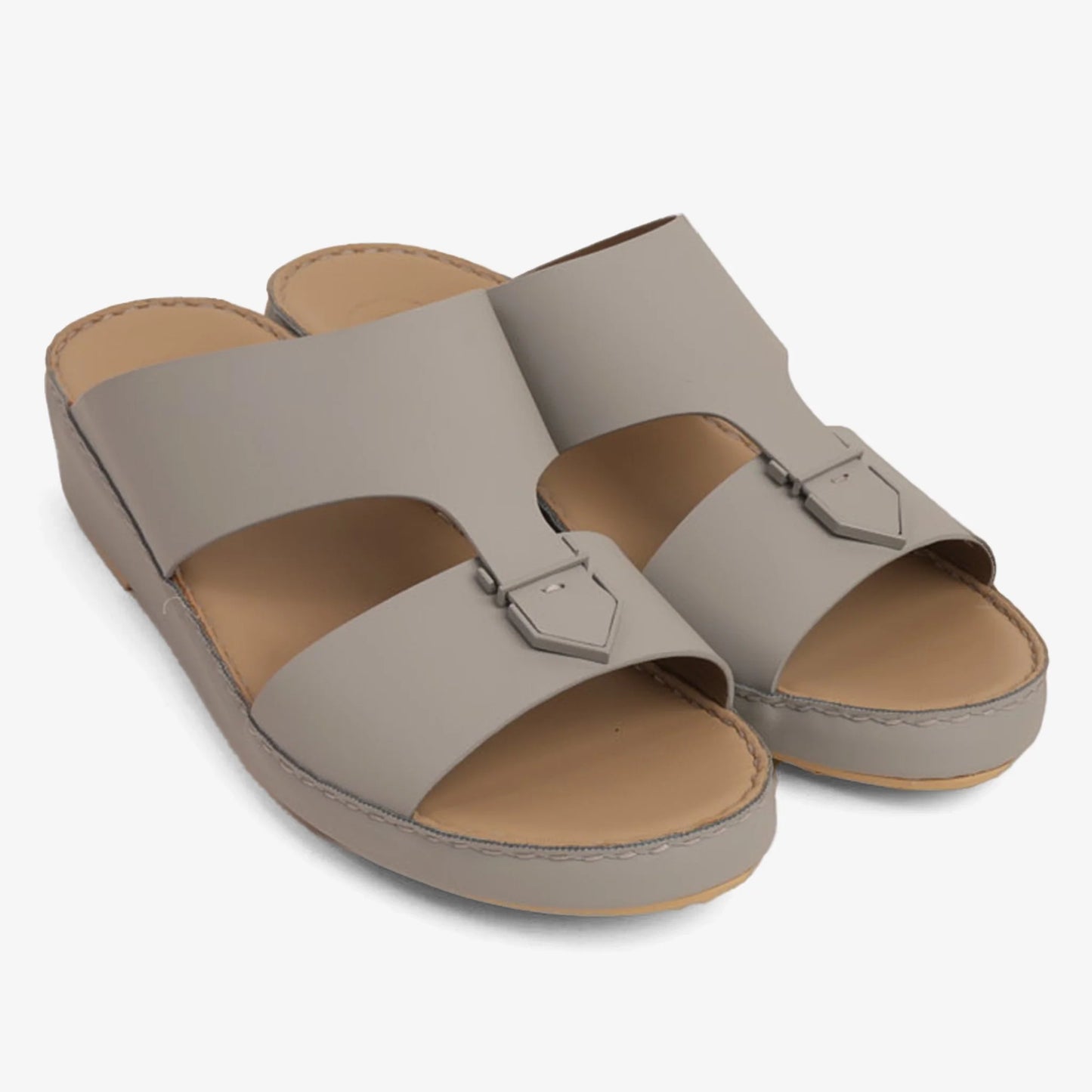 FARADA MEN'S LEATHER SLIP-ON SANDALS WITH STYLISH TRIM LIGHT-SKY