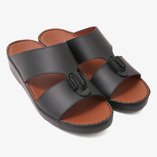 FARADA DESIGNER MEN'S LEATHER ARABIC SANDALS BUCKLE ACCENT BLACK