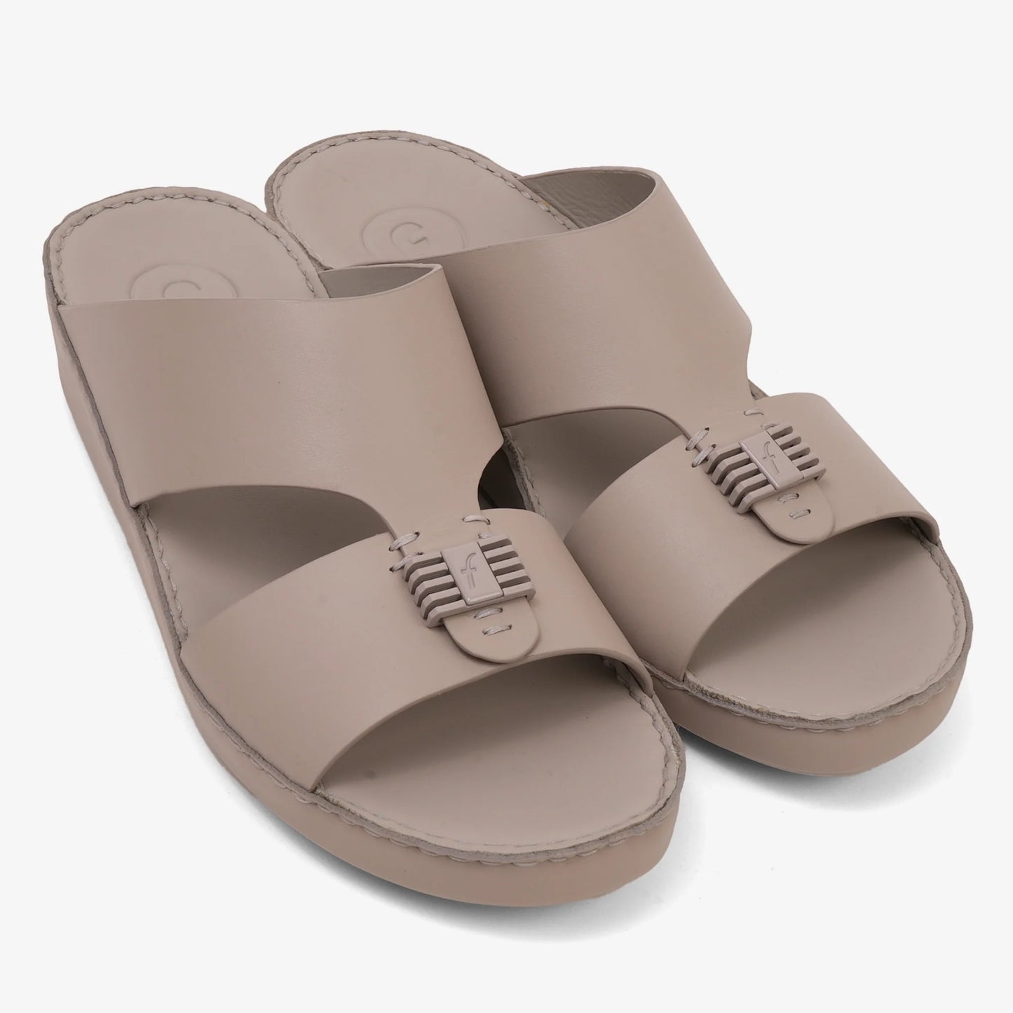FARADA MENS SLIDE WITH TEXTURED BUCKLE SANDALS WARM GREY