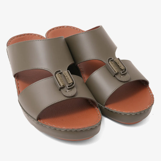 FARADA DESIGNER MEN'S LEATHER ARABIC SANDALS BUCKLE ACCENT OLIVE