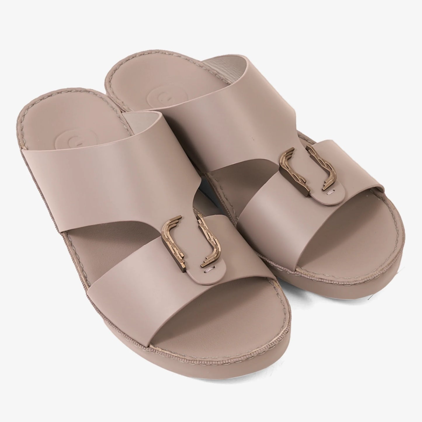FARADA MODERN LEATHER ARABIC SANDALS WITH BRASS DOUBLE F TRIM LONDON SKY