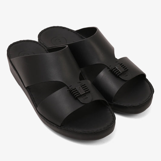 FARADA MENS SLIDE WITH TEXTURED BUCKLE SANDALS BLACK