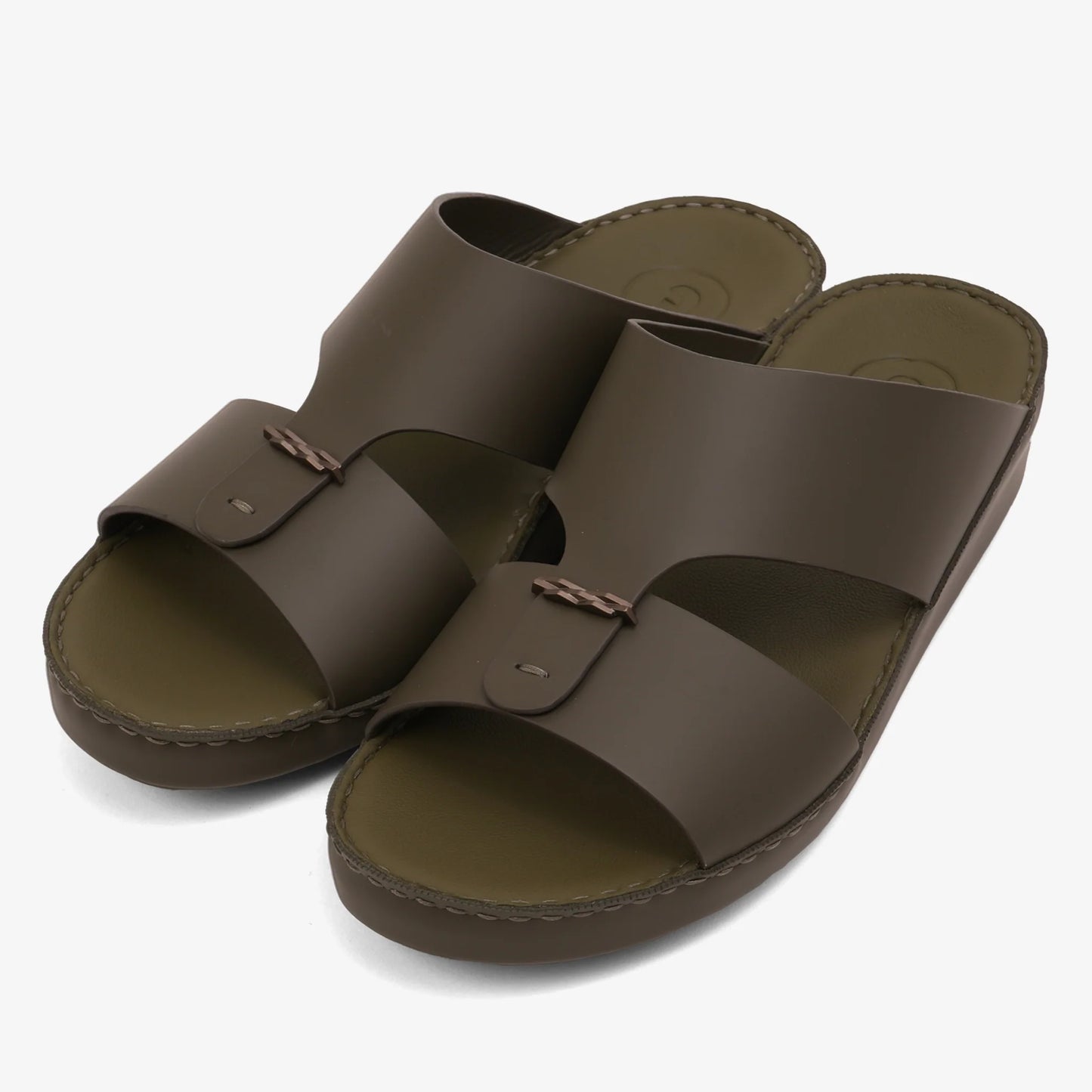FARADA TIMELESS LEATHER WITH 3D BUCKLE SANDALS OLIVE