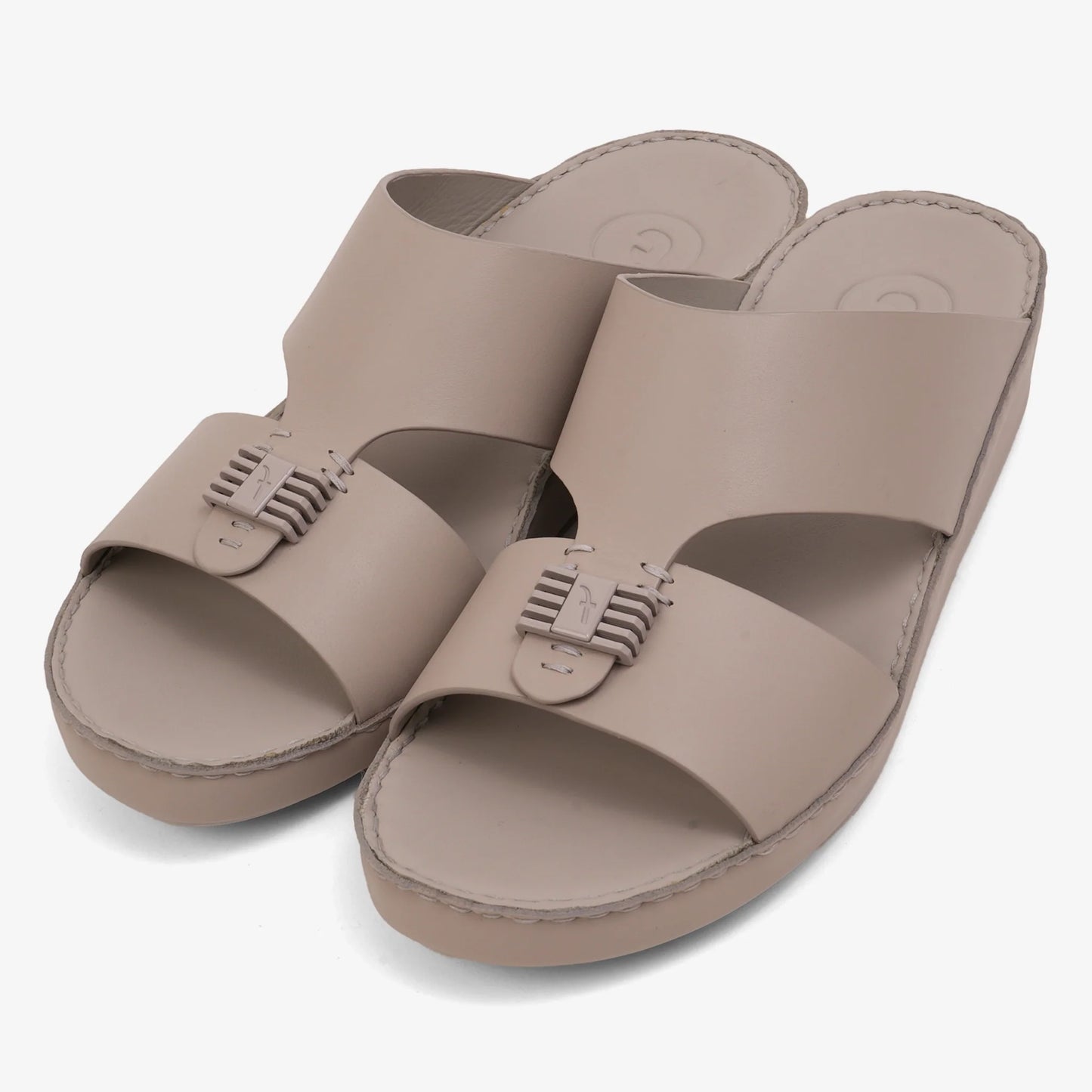 FARADA MENS SLIDE WITH TEXTURED BUCKLE SANDALS WARM GREY
