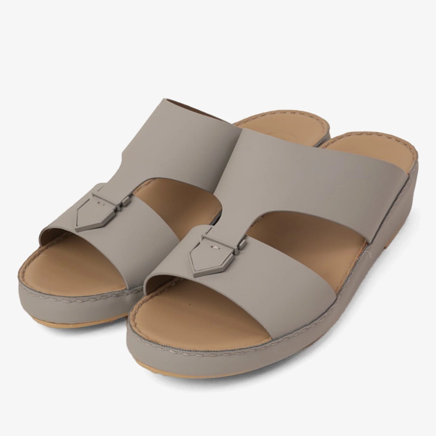 FARADA MEN'S LEATHER SLIP-ON SANDALS WITH STYLISH TRIM LIGHT-SKY