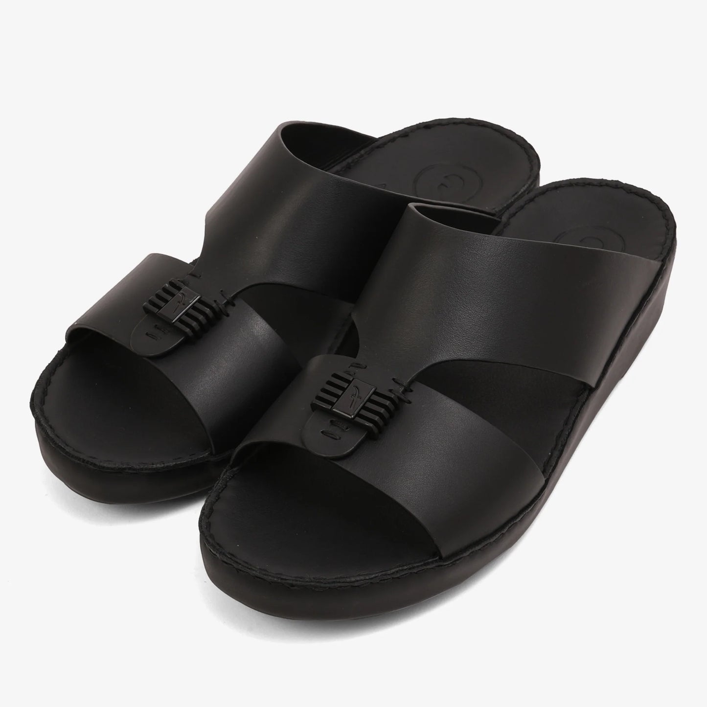 FARADA MENS SLIDE WITH TEXTURED BUCKLE SANDALS BLACK