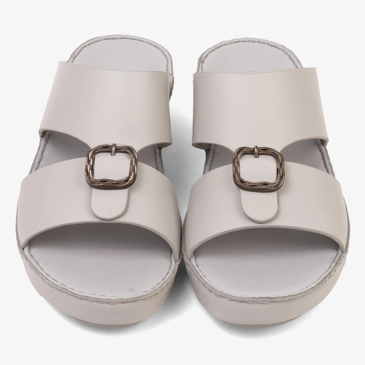 FARADA DA VINCI BRASS ICONIC DOUBLE F TRIM ARABIC SANDALS LIGHT GREY