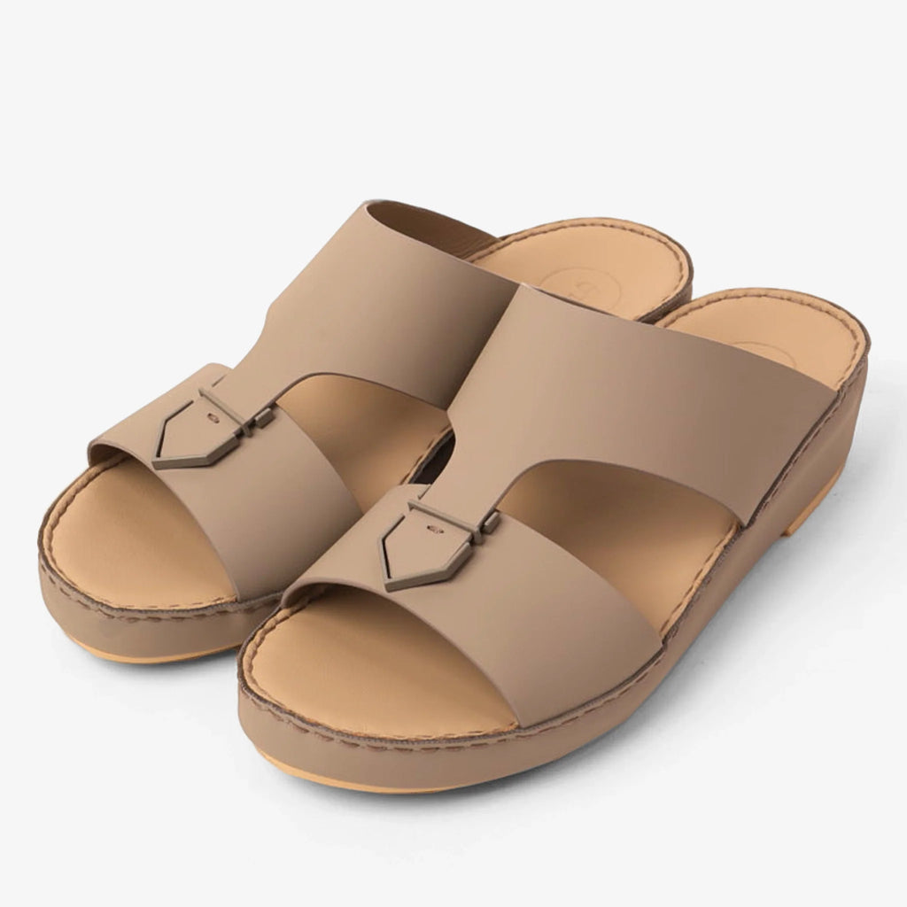 FARADA MEN'S LEATHER SLIP-ON SANDALS WITH STYLISH TRIM LONDON-SKY