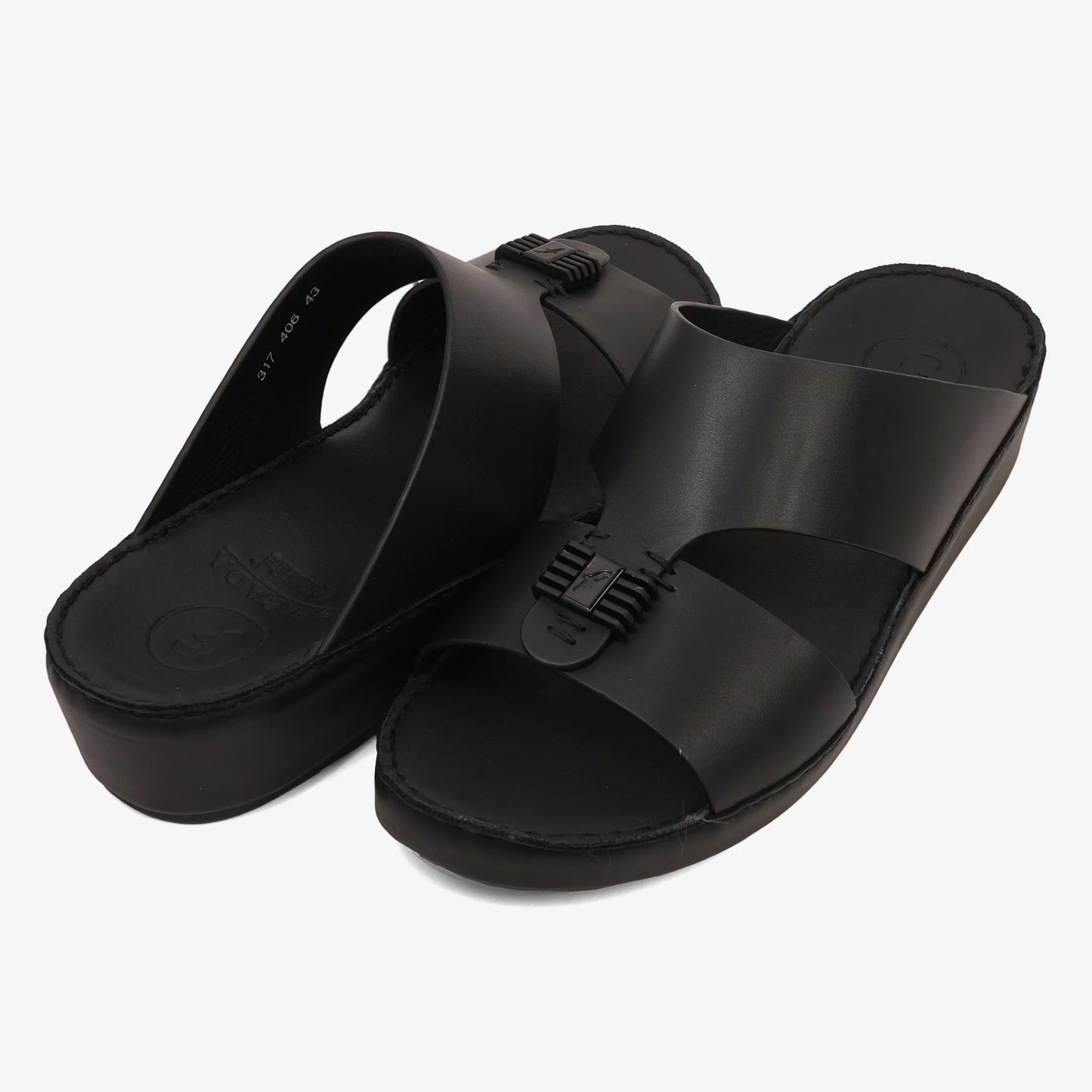 FARADA MENS SLIDE WITH TEXTURED BUCKLE SANDALS BLACK