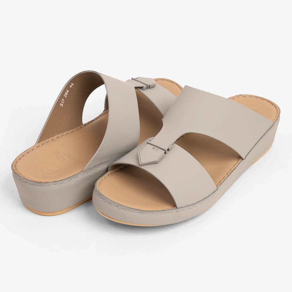 FARADA MEN'S LEATHER SLIP-ON SANDALS WITH STYLISH TRIM LIGHT-SKY