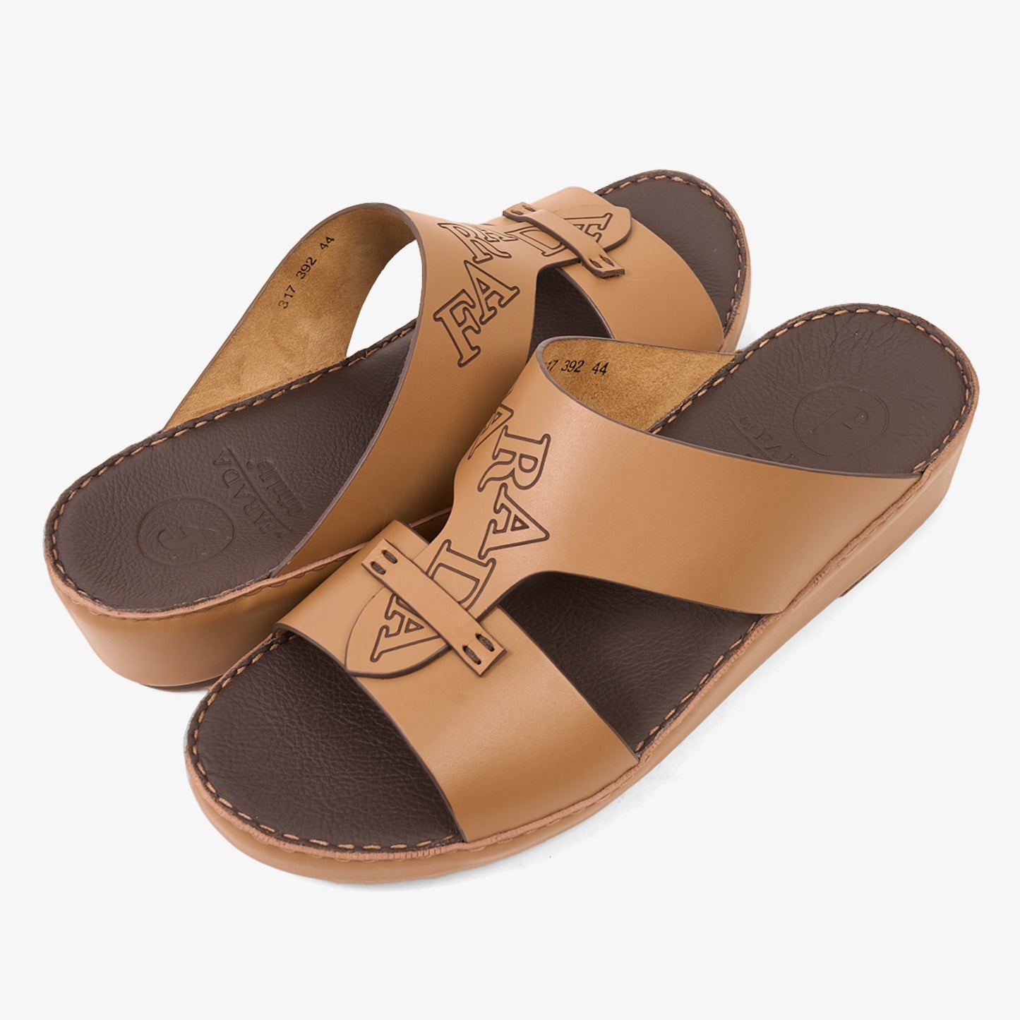 FARADA MODERN LEATHER SANDALS WITH EMBOSED LOGO CUOIO