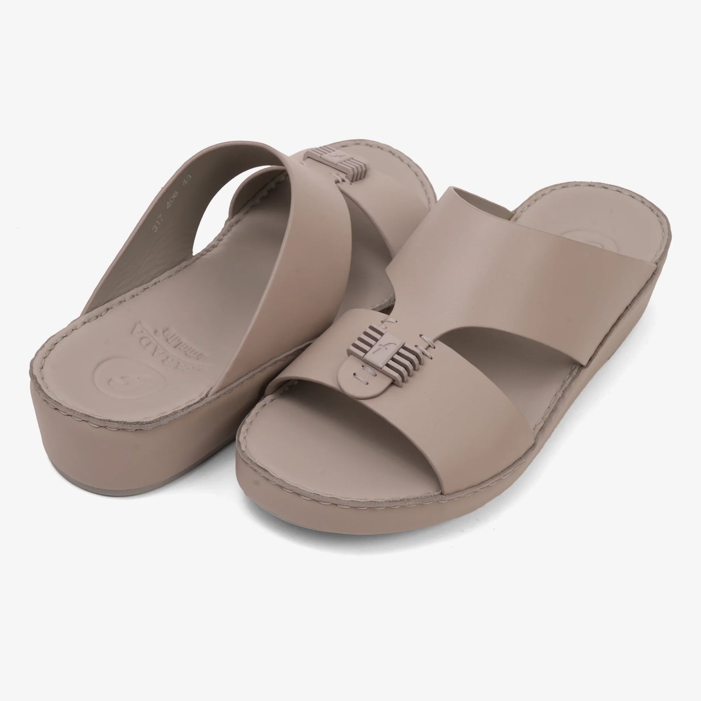 FARADA MENS SLIDE WITH TEXTURED BUCKLE SANDALS WARM GREY