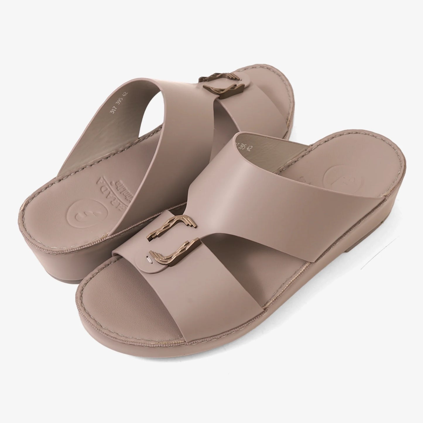FARADA MODERN LEATHER ARABIC SANDALS WITH BRASS DOUBLE F TRIM LONDON SKY
