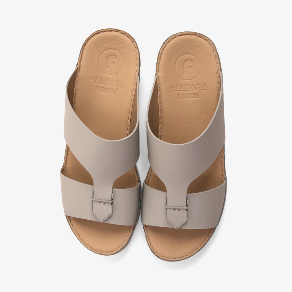 FARADA MEN'S LEATHER SLIP-ON SANDALS WITH STYLISH TRIM LIGHT-SKY