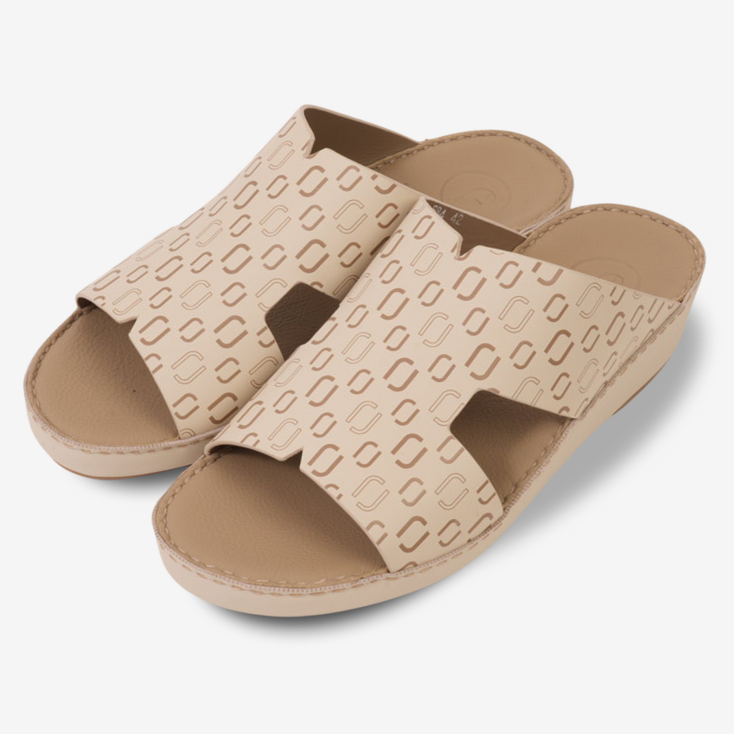 FARADA MEN’S COMFORT & STYLE EMBOSSED SANDALS LIGHT BEIGE