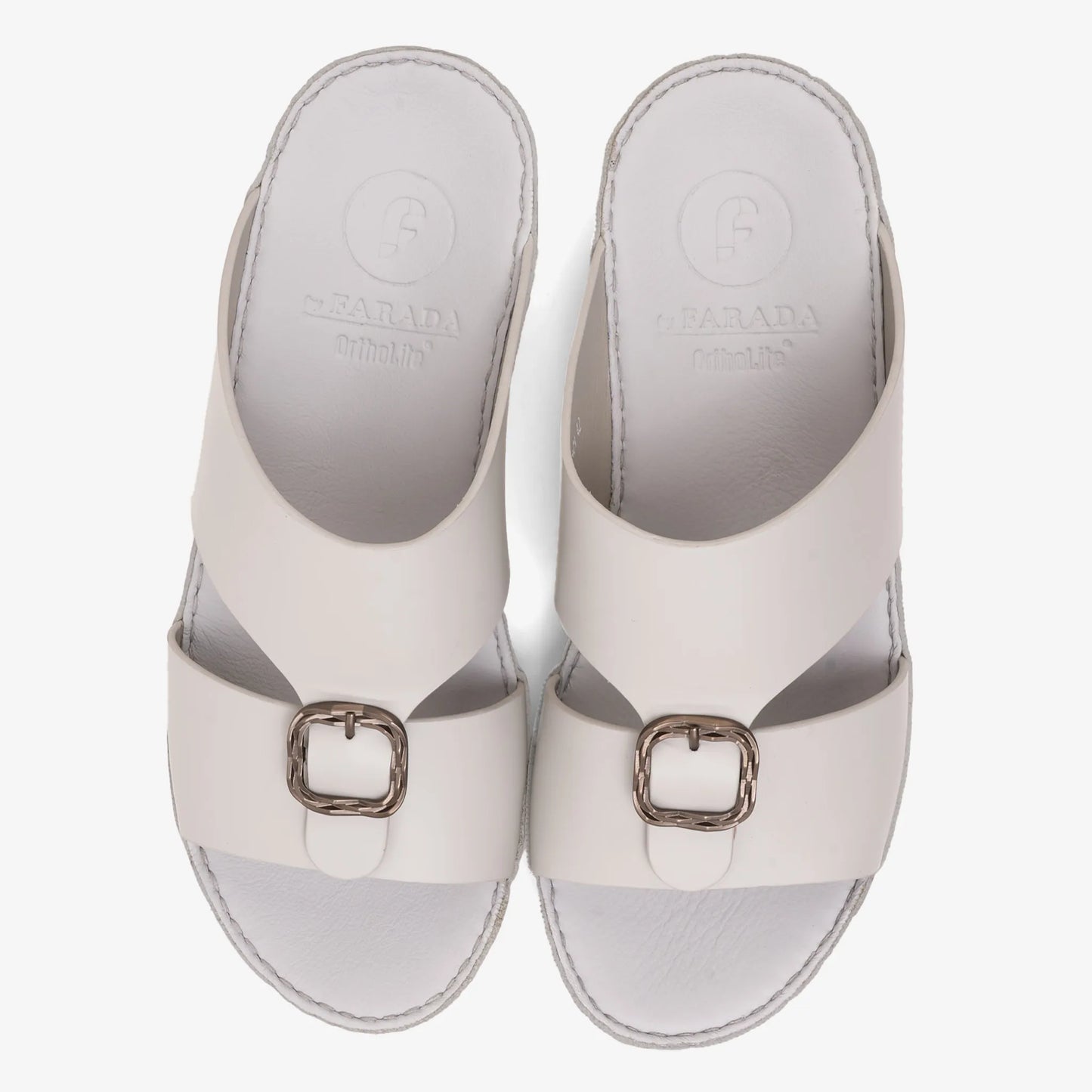 FARADA DA VINCI BRASS ICONIC DOUBLE F TRIM ARABIC SANDALS LIGHT GREY