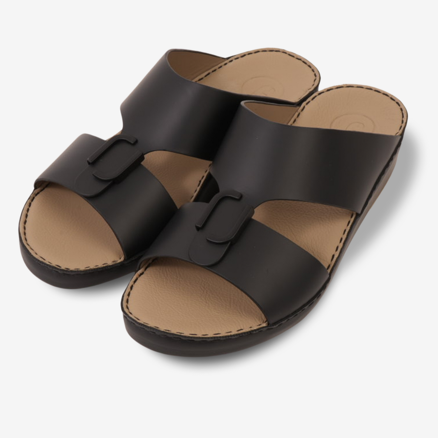 FARADA MENS CLASSIC LEATHER SANDALS BLACK