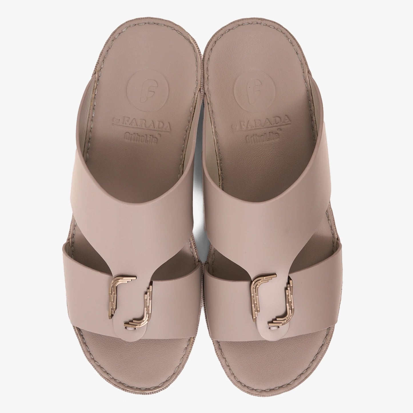FARADA MODERN LEATHER ARABIC SANDALS WITH BRASS DOUBLE F TRIM LONDON SKY