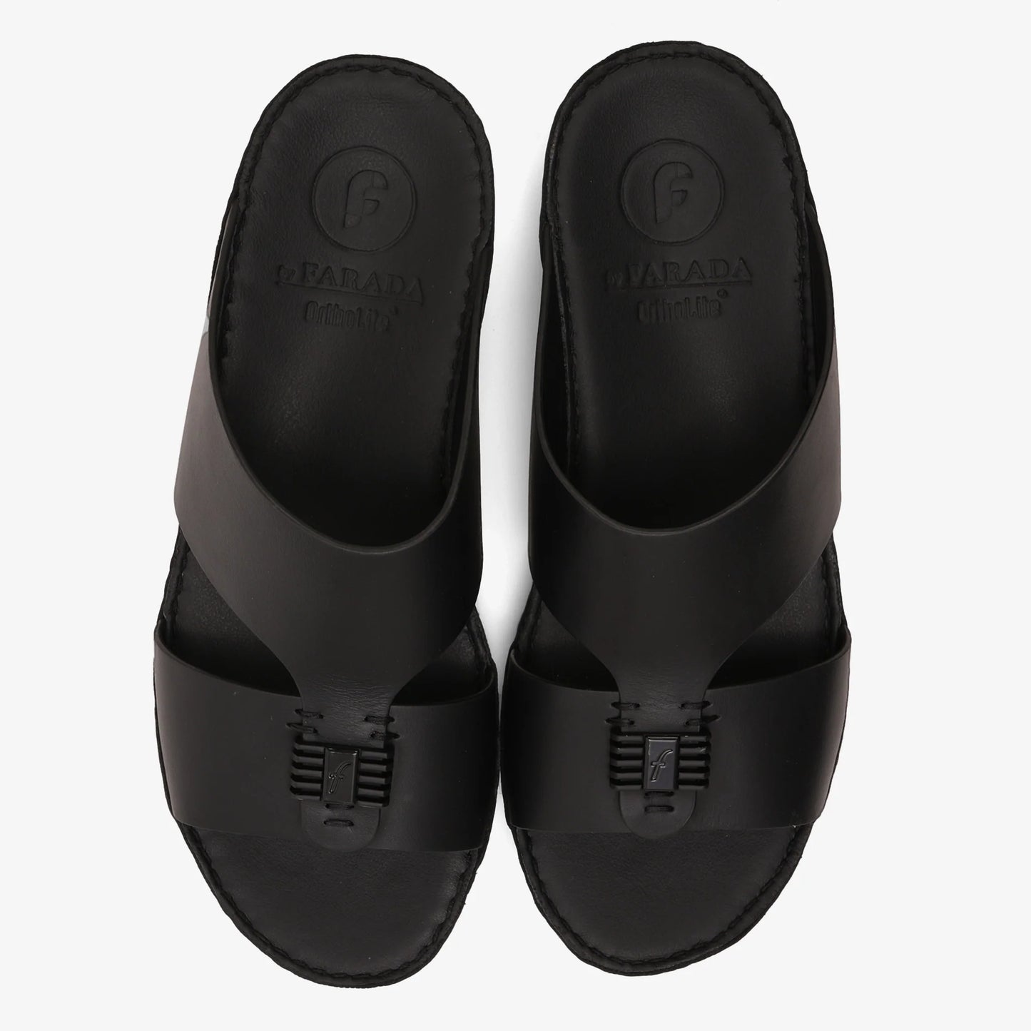 FARADA MENS SLIDE WITH TEXTURED BUCKLE SANDALS BLACK