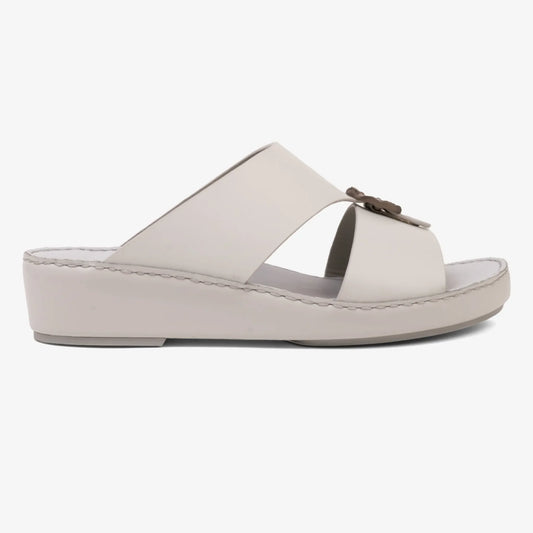 FARADA DA VINCI BRASS ICONIC DOUBLE F TRIM ARABIC SANDALS LIGHT GREY