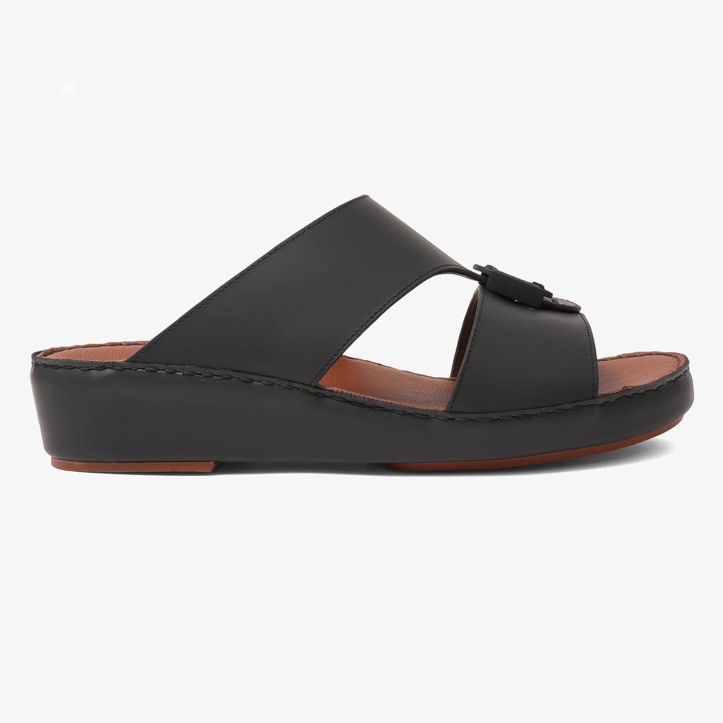 FARADA DESIGNER MEN'S LEATHER ARABIC SANDALS BUCKLE ACCENT BLACK