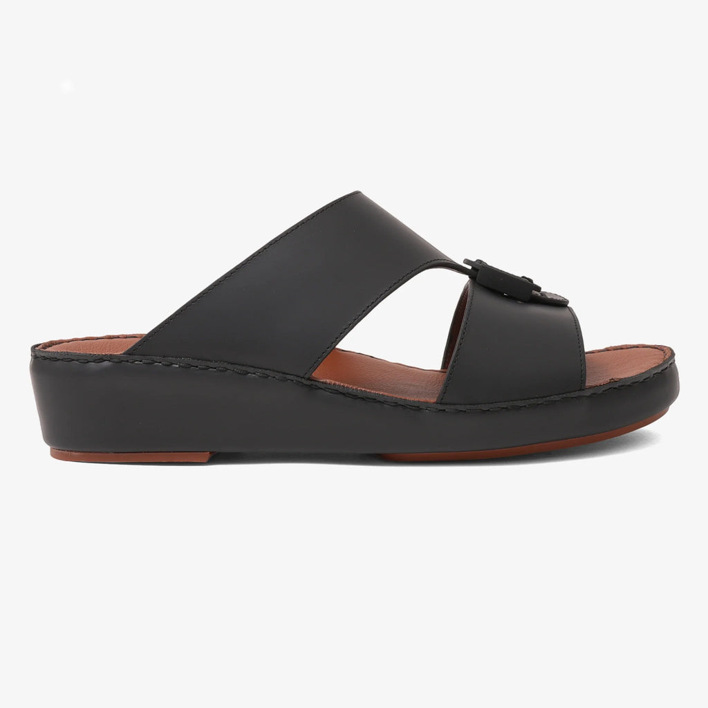 FARADA DESIGNER MEN'S LEATHER ARABIC SANDALS BUCKLE ACCENT BLACK