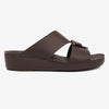 FARADA DA VINCI BRASS ICONIC DOUBLE F TRIM ARABIC SANDALS BROWN