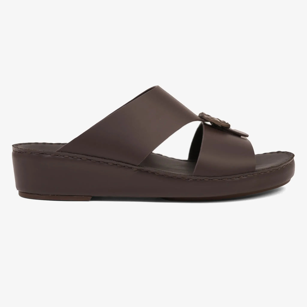 FARADA DA VINCI BRASS ICONIC DOUBLE F TRIM ARABIC SANDALS BROWN