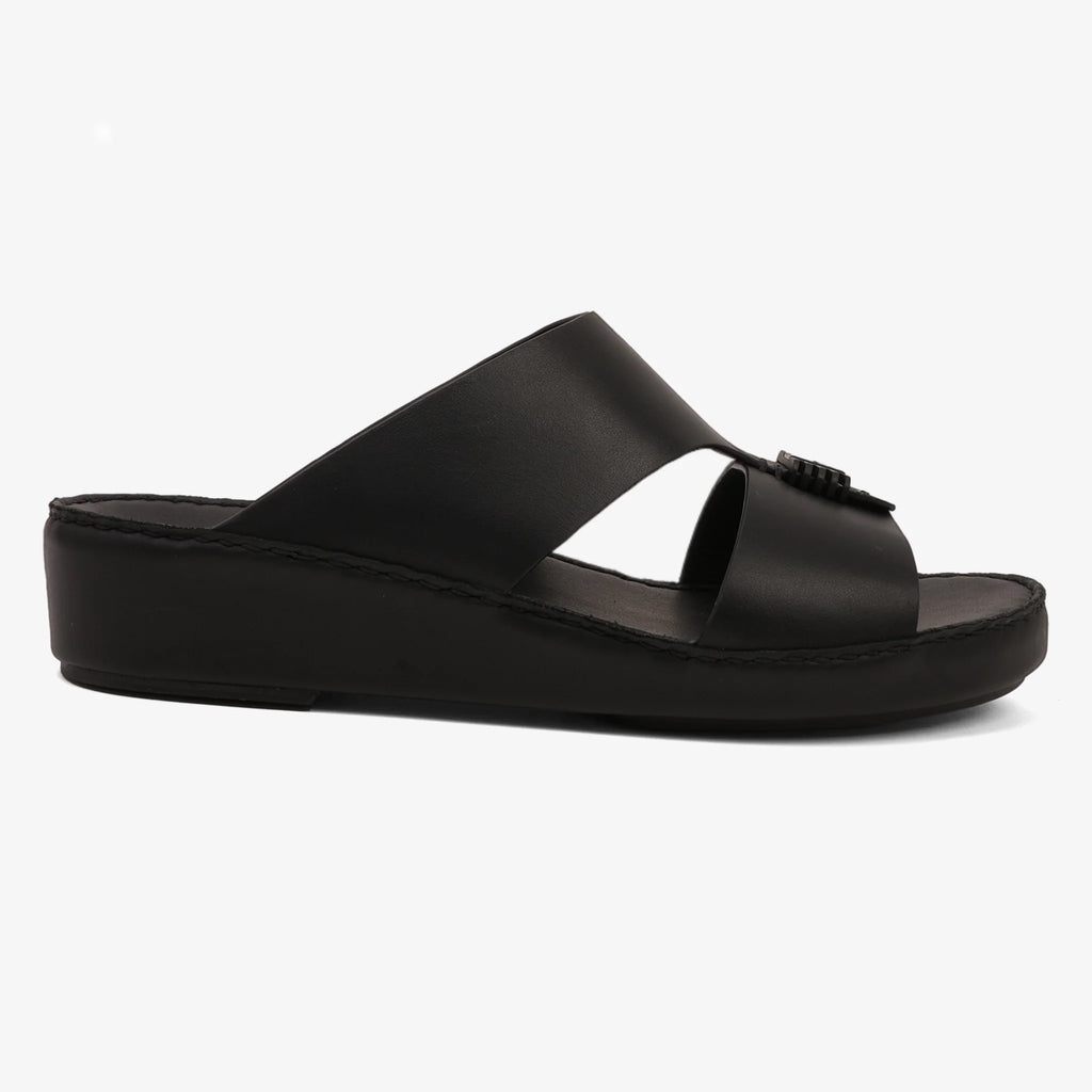 FARADA MENS SLIDE WITH TEXTURED BUCKLE SANDALS BLACK