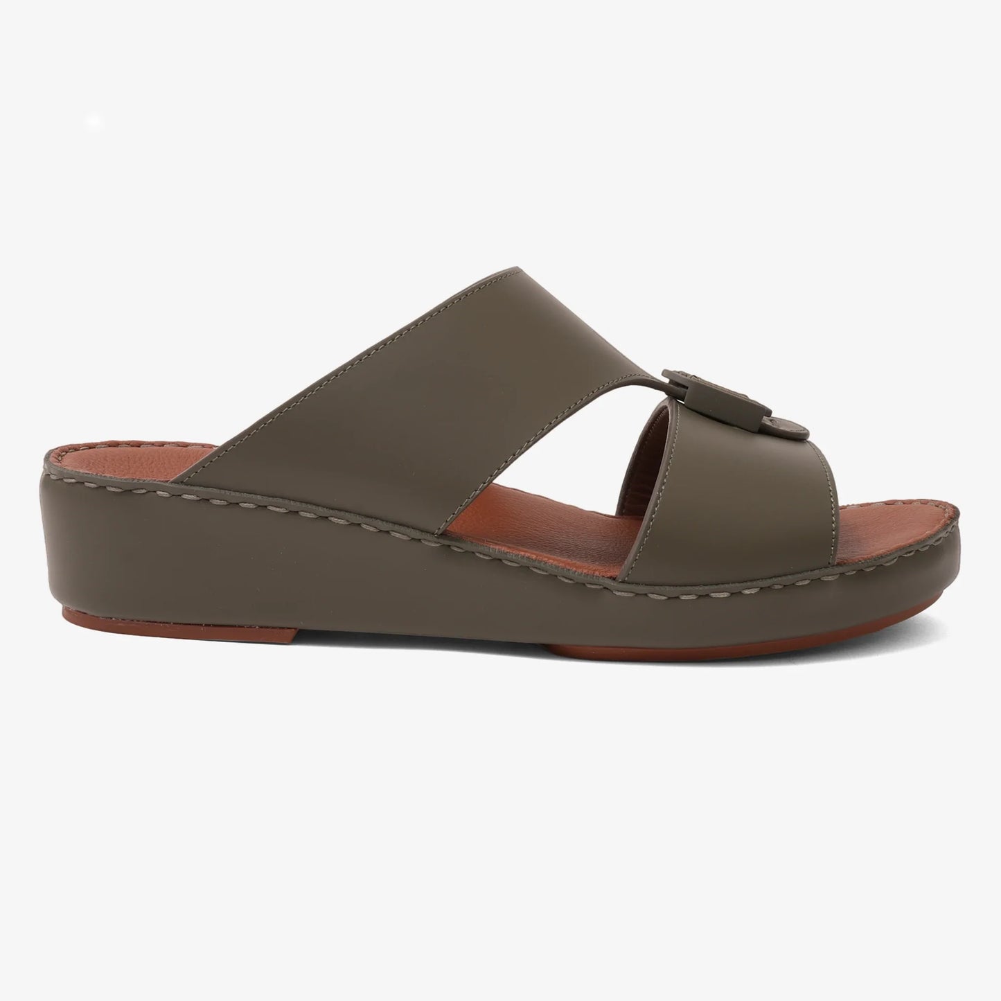 FARADA DESIGNER MEN'S LEATHER ARABIC SANDALS BUCKLE ACCENT OLIVE