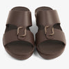FARADA MODERN LEATHER ARABIC SANDALS WITH BRASS DOUBLE F TRIM BROWN