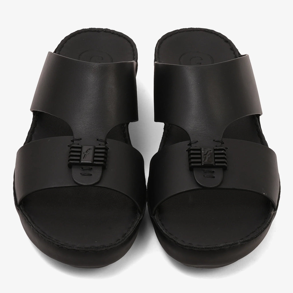 FARADA MENS SLIDE WITH TEXTURED BUCKLE SANDALS BLACK
