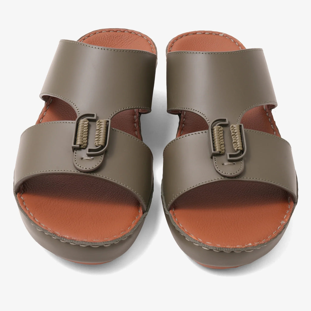 FARADA DESIGNER MEN'S LEATHER ARABIC SANDALS BUCKLE ACCENT OLIVE