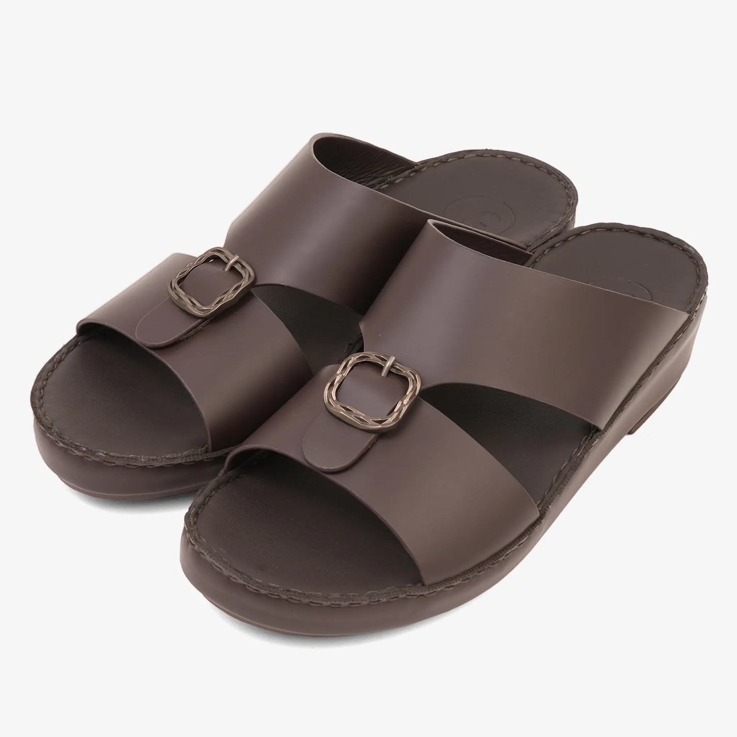 FARADA DA VINCI BRASS ICONIC DOUBLE F TRIM ARABIC SANDALS BROWN