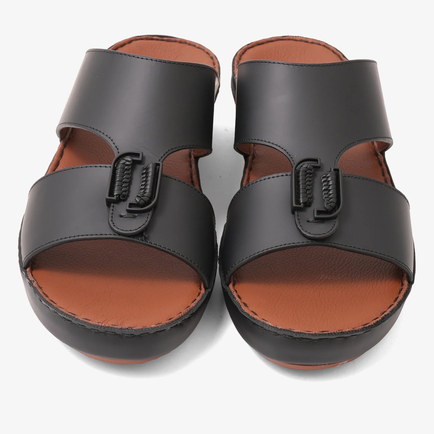 FARADA DESIGNER MEN'S LEATHER ARABIC SANDALS BUCKLE ACCENT BLACK