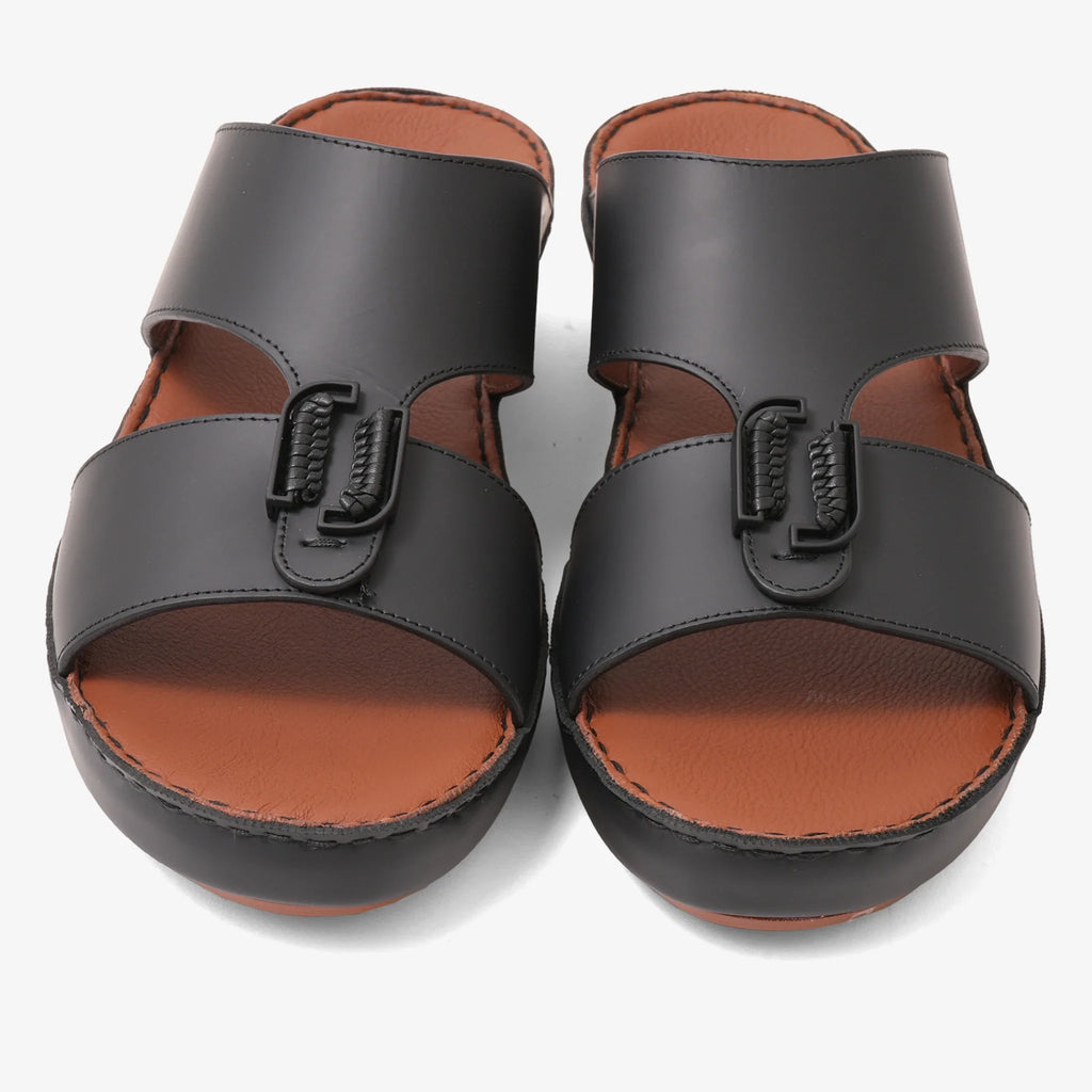 FARADA DESIGNER MEN'S LEATHER ARABIC SANDALS BUCKLE ACCENT BLACK