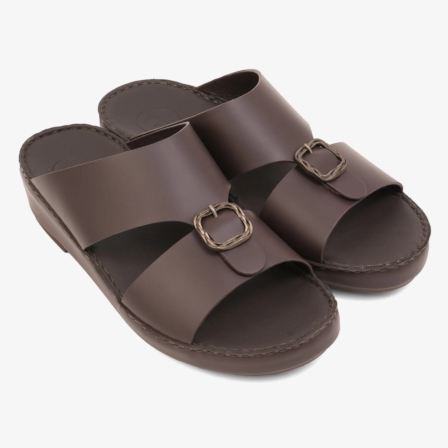 FARADA DA VINCI BRASS ICONIC DOUBLE F TRIM ARABIC SANDALS BROWN