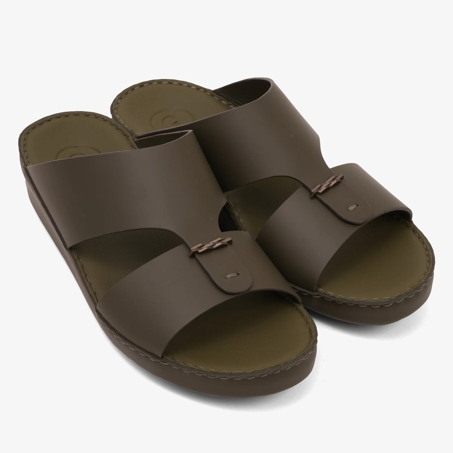 FARADA TIMELESS LEATHER WITH 3D BUCKLE SANDALS OLIVE