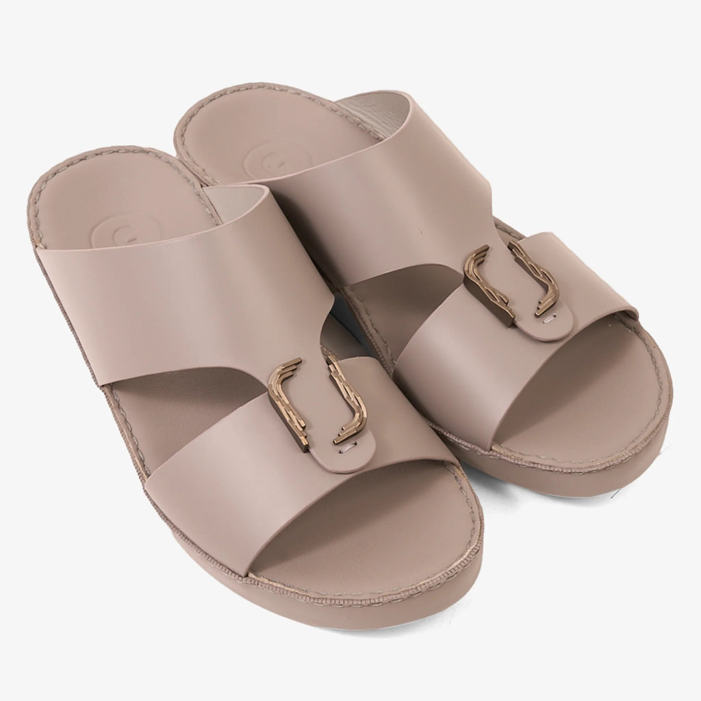FARADA MODERN LEATHER ARABIC SANDALS WITH BRASS DOUBLE F TRIM LONDON SKY