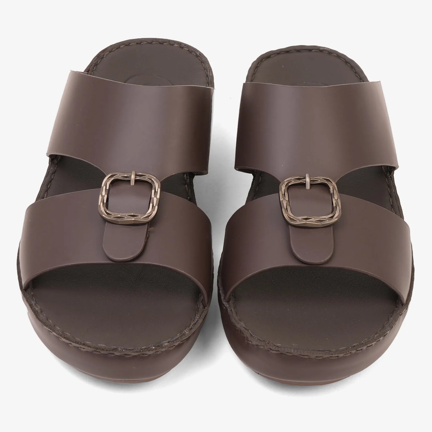 FARADA DA VINCI BRASS ICONIC DOUBLE F TRIM ARABIC SANDALS BROWN