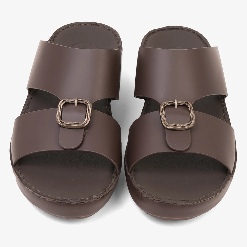 FARADA DA VINCI BRASS ICONIC DOUBLE F TRIM ARABIC SANDALS BROWN
